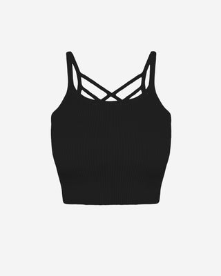 Merci Waffle Knit Crop Top - Black