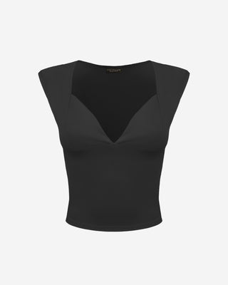 Manor Deep V Cut Crop Top - Black