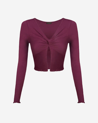 Joss Twist Front Knit Top - Burgundy