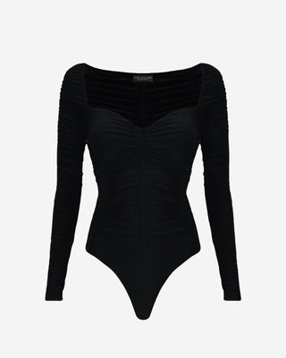 Perla Ruched Bodysuit - Black