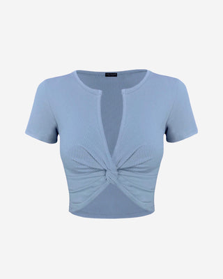 Coval Twist Front Crop Top - Dusty Blue