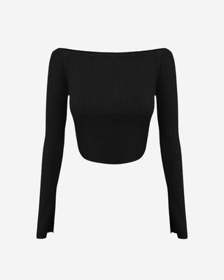 Black ribbed flare sleeve crop top