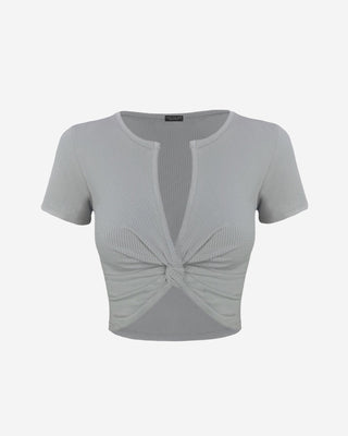 Coval Twist Front Crop Top - Stone