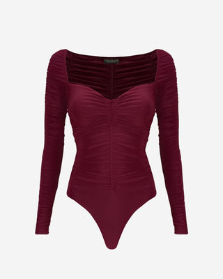 Perla Ruched Bodysuit - Burgundy