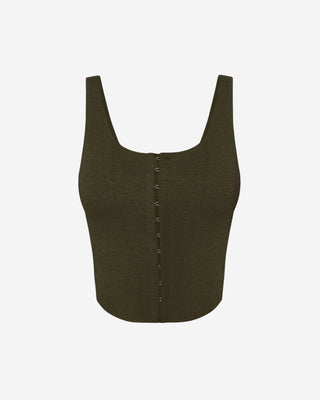 Olive green hook and eye scoop corset crop top